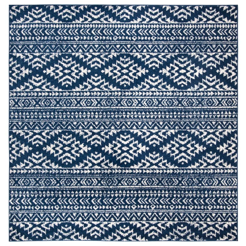 SAFAVIEH Tulum Vetuta Moroccan Boho Chic Area Rug - 8' Square - Navy/Ivory