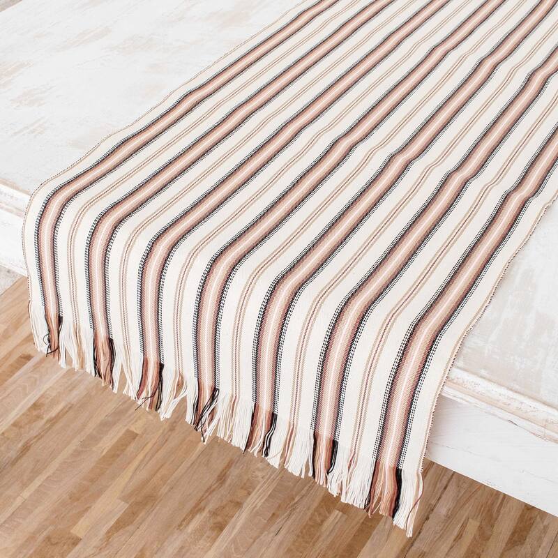 Novica Handmade Nutmeg Stripe Cotton Table Runner