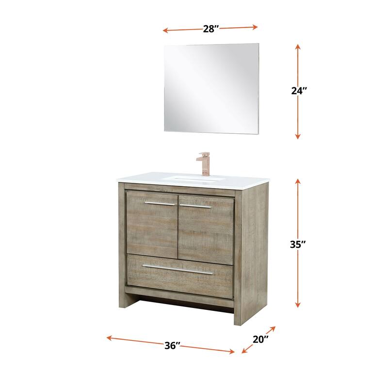 Lafarre Bath Vanity with Cultured Marble Top, Sink, Mirror and Rose Gold Faucet