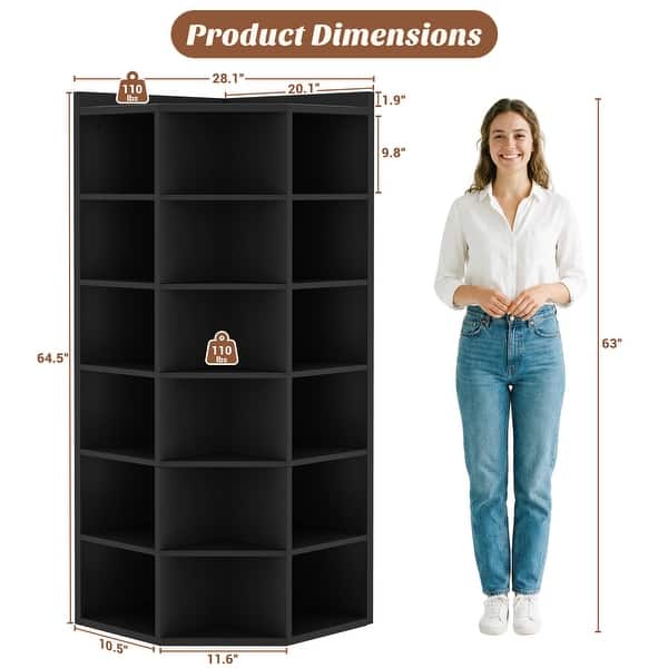 Display Cubbie Corner Bookshelf with Charging Station & Open Display Cubbies, L-Shaped ...