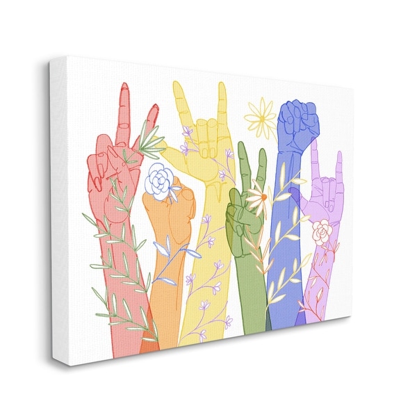 Stupell Rainbow Peace Love Caring Hand Signs ASL Canvas Wall Art