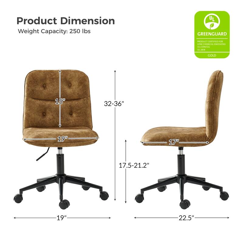 Klaus Upholstered Armless Swivel Task Chair with Tufted Back by HULALA HOME