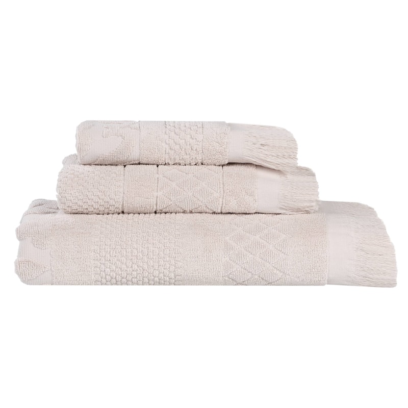 Superior Rolla Cotton Geometric Jacquard Plush Soft 3 Piece Towel Set