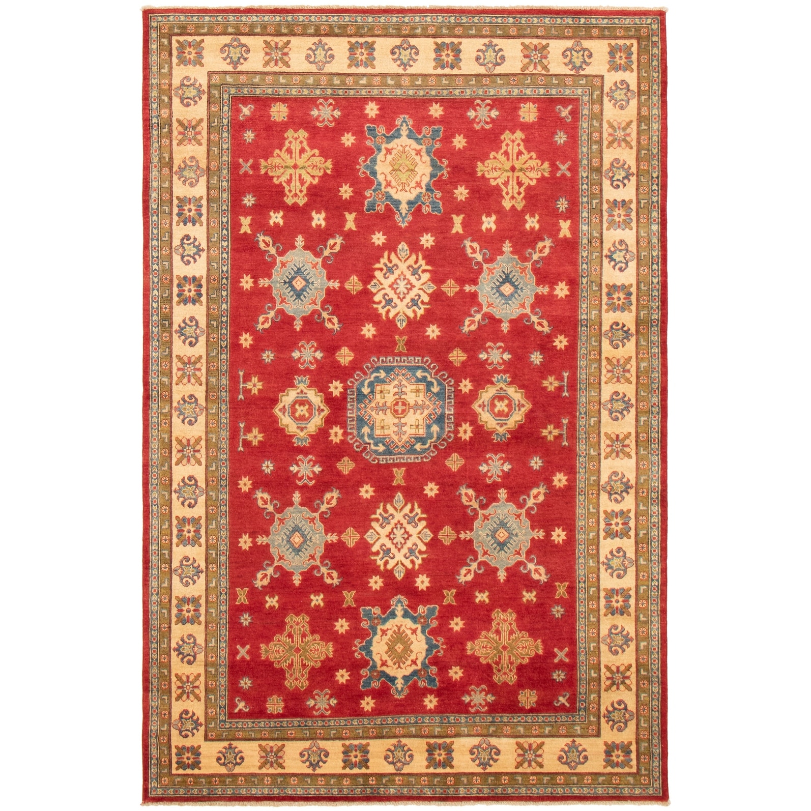 Bedroom eCarpet Gallery Area Rug for Living Room Bold and Colorful Bordered Red Kilim 4'2 x 6'6 Hand-Knotted Wool Rug 346280 