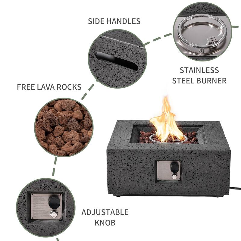 COSIEST 2-Piece Outdoor Square Fire Pit w Tank Cover Table - 28" W x 28" L x 12" H