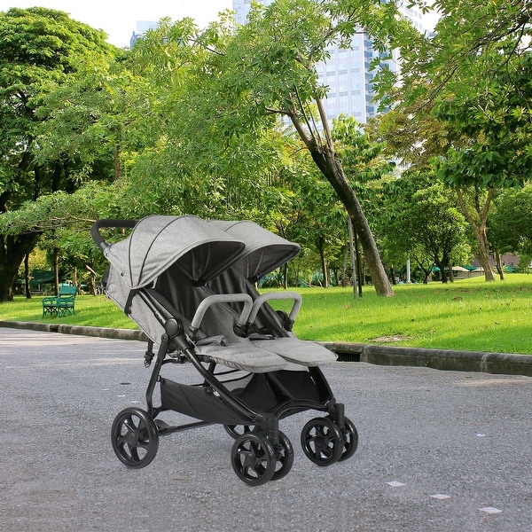 Qaba Double Baby Stroller with Adjustable Backrest Canopy and