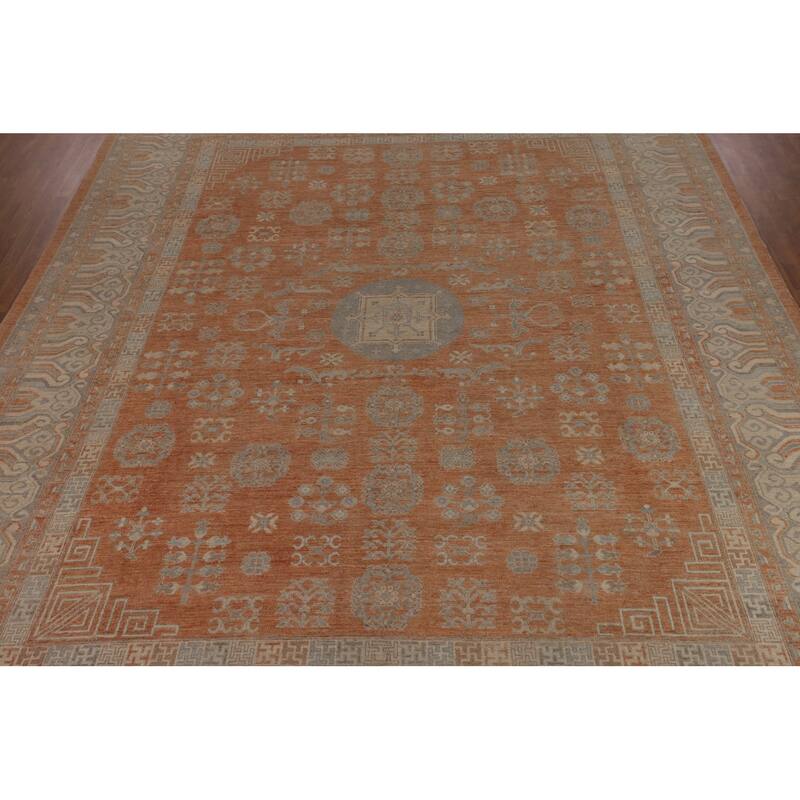 Orange Oushak Turkish Large Rug Hand-Knotted Oriental Wool Carpet - 12'2"x 14'10"