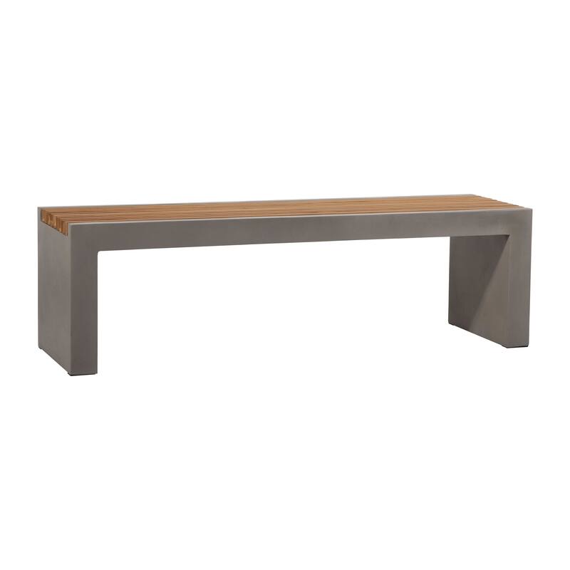 Alania 60-inch Concrete and Teak Indoor-Outdoor Bench - N/A