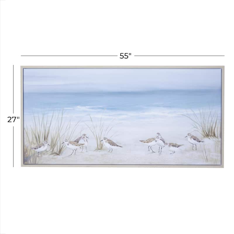 Canvas Bird Living Room Framed Wall Art with Silver Frame - Blue - Roche River Decor
