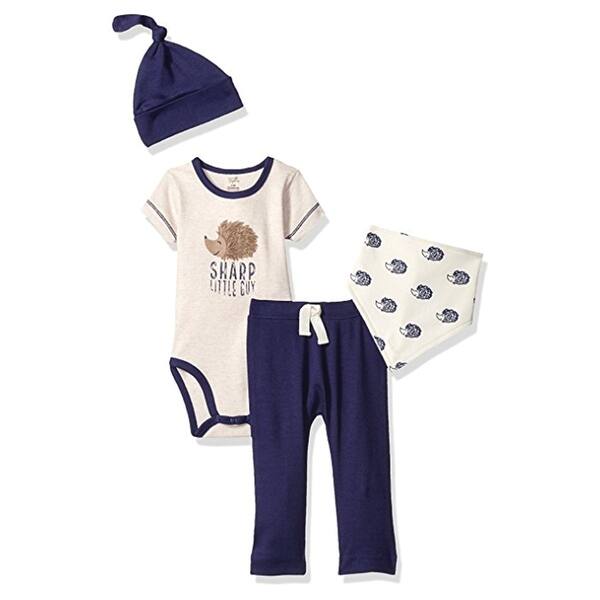 slide 1 of 1, Touched by Nature Baby Boy Organic Cotton Layette Set 4-Piece, Hedgehog 0-3 Months