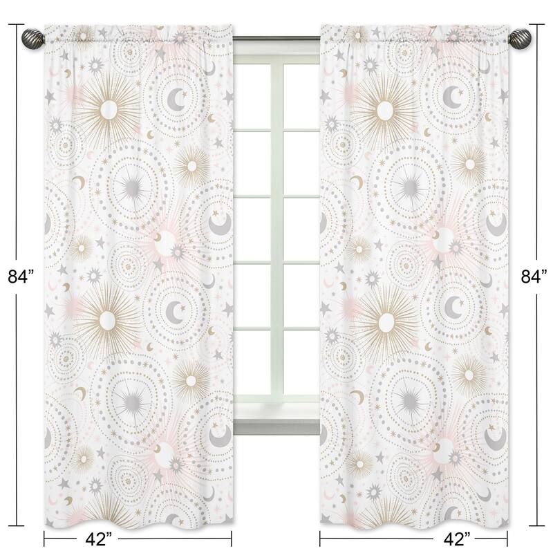 Sweet Jojo Designs Pink, Gold and Grey Star and Moon Celestial Collection 84-inch Window Treatment Curtain Panel Pair