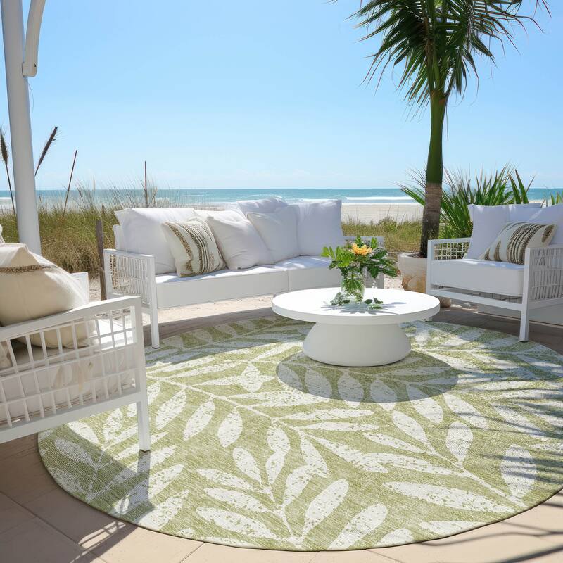 Machine Washable Indoor/ Outdoor Chantille Palm Rug - Aloe - 8' x 8'