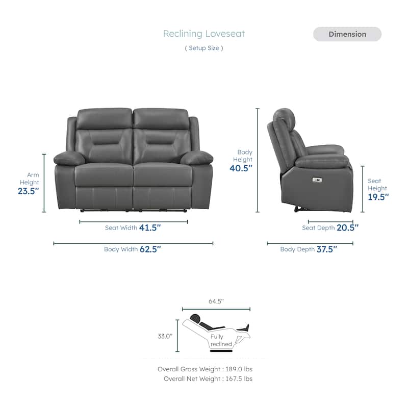 Garrey Leather 2-Piece Power Double Reclining Living Room Sofa Set
