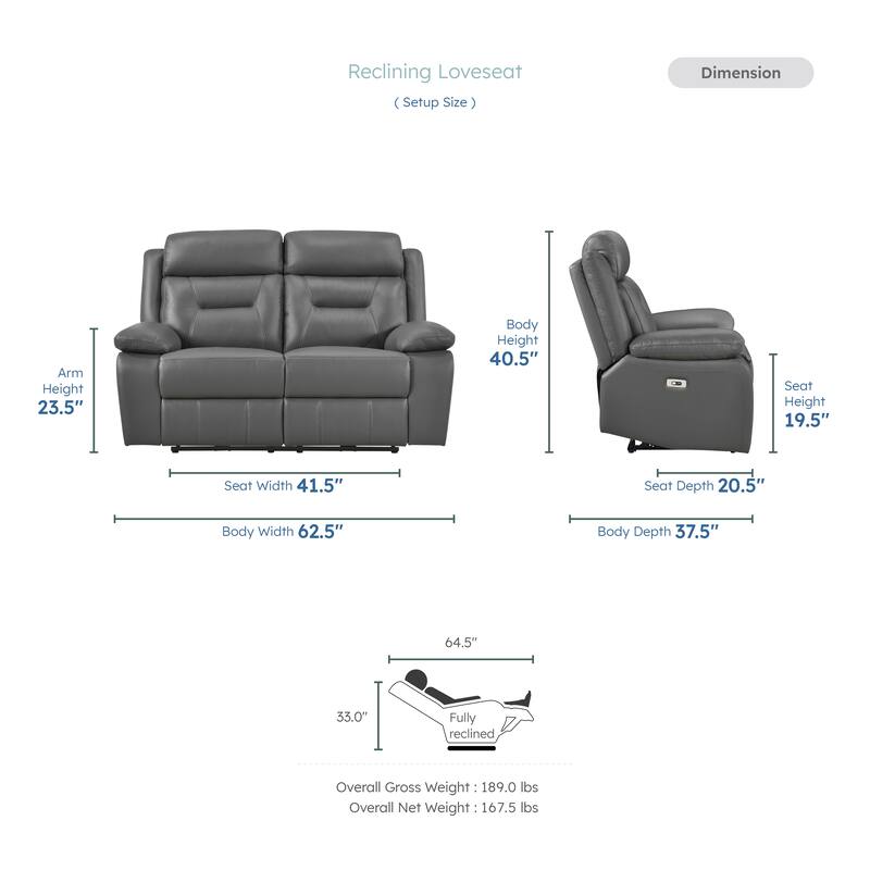 Garrey Leather 3-Piece Power Double Reclining Living Room Sofa Set