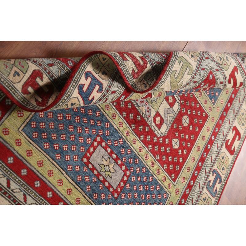 Geometric Kazak Area Rug Handmade Bedroom Wool Carpet - 4'11" x 6'6"