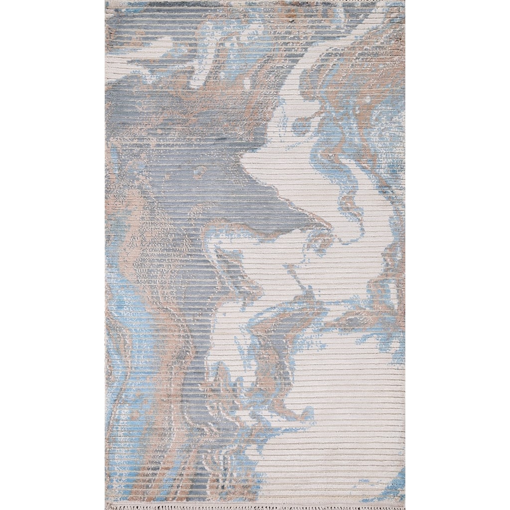 Abstract Oriental Accent Rug Handmade Wool Carpet - 3'0" x 5'1"