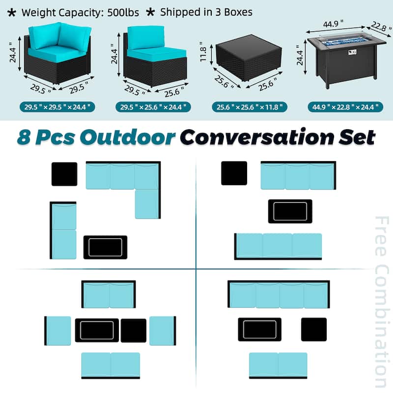 8 Piece Sectional Seating Group with Fire Pit