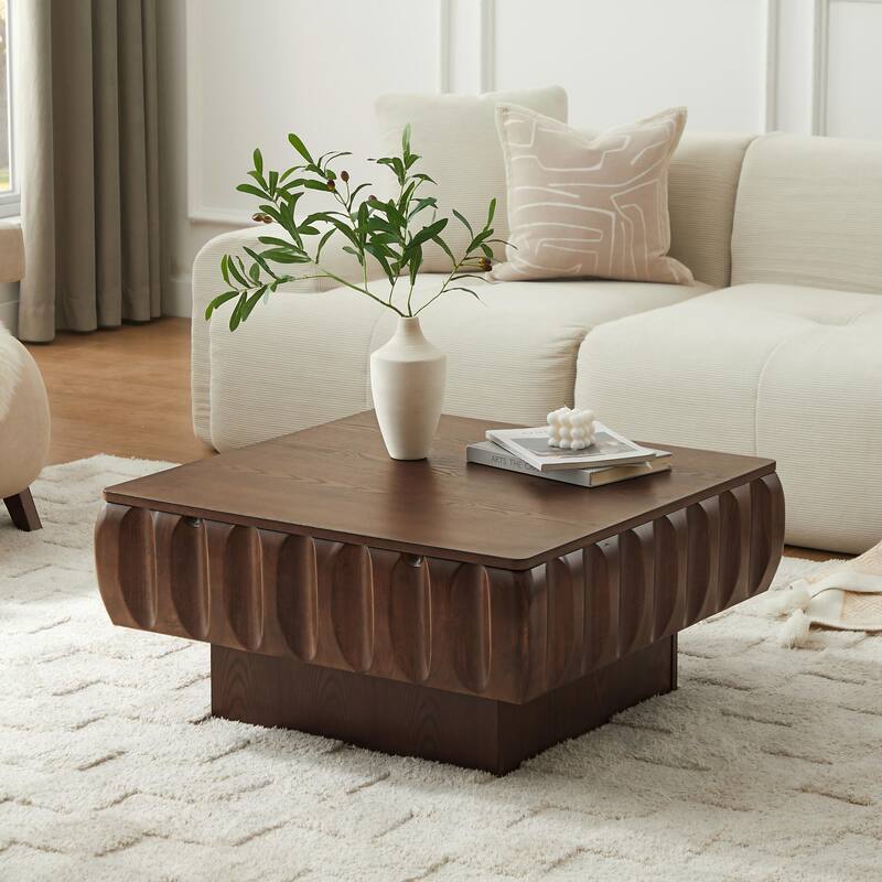 Square Lift-Top Coffee Table with Solid Wood Frame and Hidden Storage