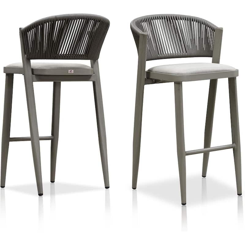 PURPLE LEAF Bar Stool Set of 2 Outdoor Rattan Bar Chair with Back Metal Bar Height Stool Wicker Barstool Dark Grey - N/A - BarHeight-Mix Gray Cushion
