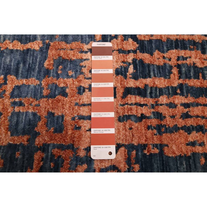 ECARPETGALLERY Hand-knotted Legacy Copper, Dark Blue Silk, Wool Rug - 2'6 x 12'3