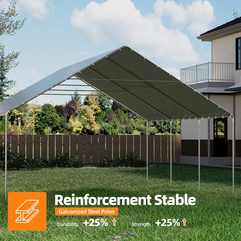 Heavy Duty Carport, Waterproof & UV Resistant Garage Cover with 8 Heavy-Duty Galvanized Steel Poles, Tool-Free Assembly