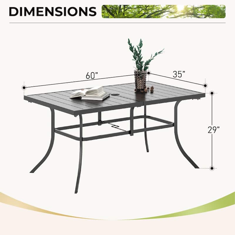 MAISON ARTS Patio Dining Set 7 Piece Metal Rectangle Patio Table with Umbrella Hole and 6 Metal Dining Chairs