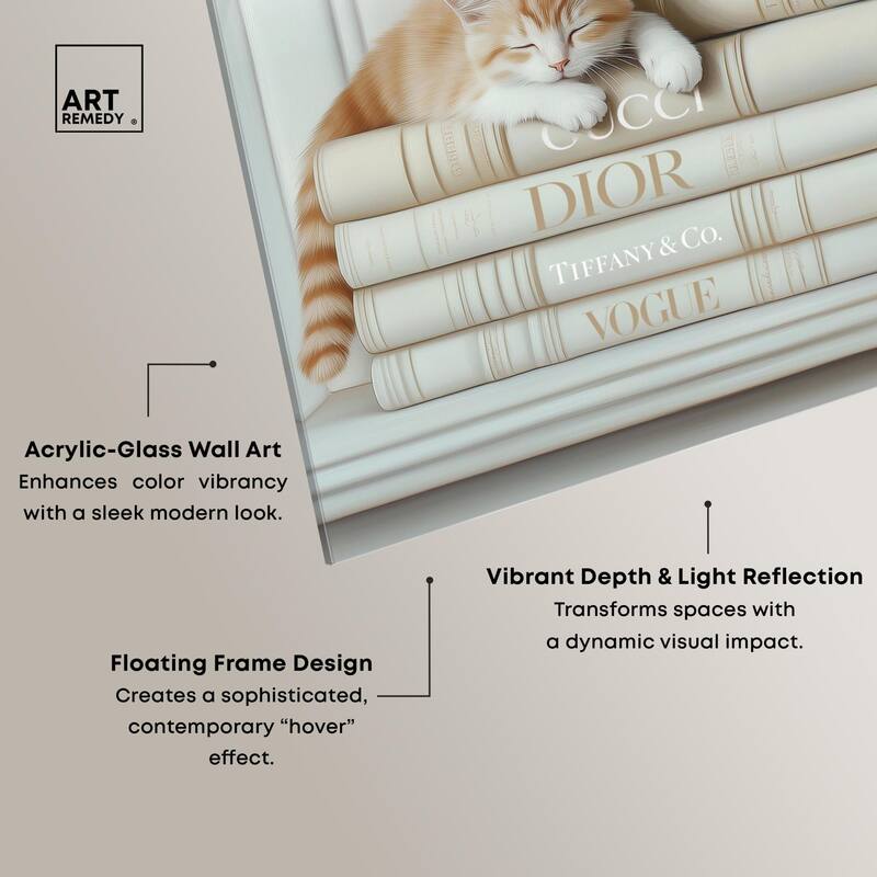 Ivory Books and Kitten Acrylic by Art Remedy, Ready to Hang