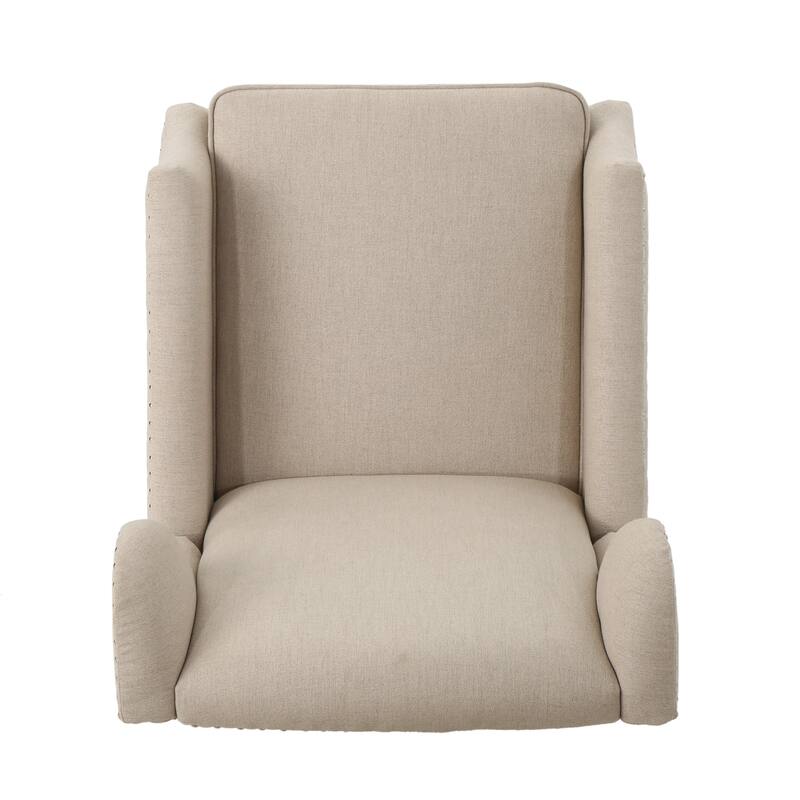 Upholstered Recliner Chair, Fabric Wingback Armchair, Push-Back Recliner with Nailhead Trim, Wood Legs, Classic Recliner Chair