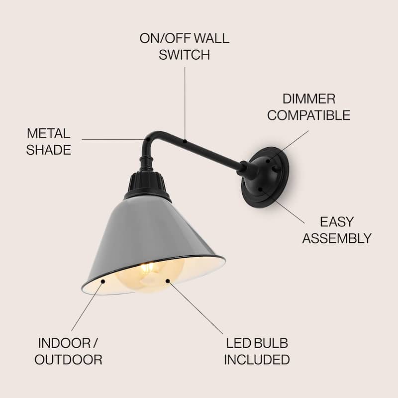 Aurora 9.63" 1-Light Farmhouse Industrial Indoor/Outdoor Iron LED Gooseneck Arm Outdoor Sconce, by JONATHAN Y - 9.63