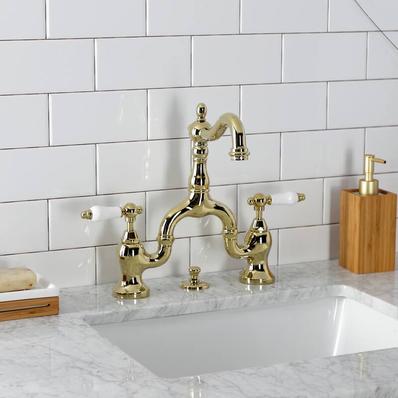 English Country Bridge Bathroom Faucet with Brass Pop-Up
