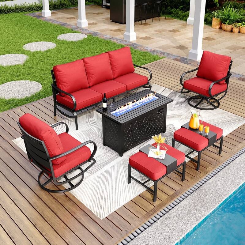 MAISON ARTS Patio Furniture Set 4/6-Piece Outdoor Conversation Set with Gas Fire Pit Table - Set 5 - Red