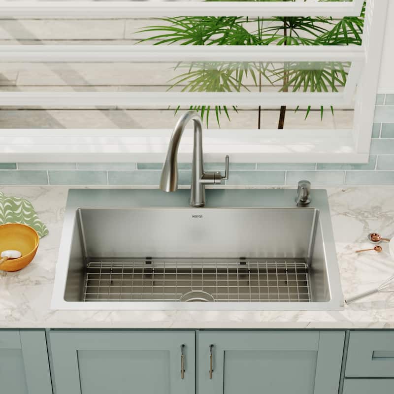 Karran 33" Top Mount Single Bowl Stainless Steel Kitchen Sink Kit