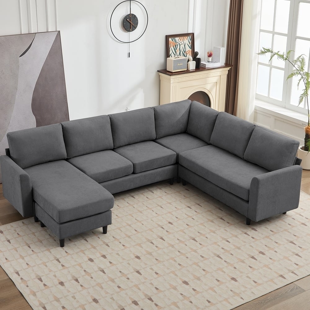 Modern U-Shaped Sectional Sofa with Reversible Chaise and Ottoman