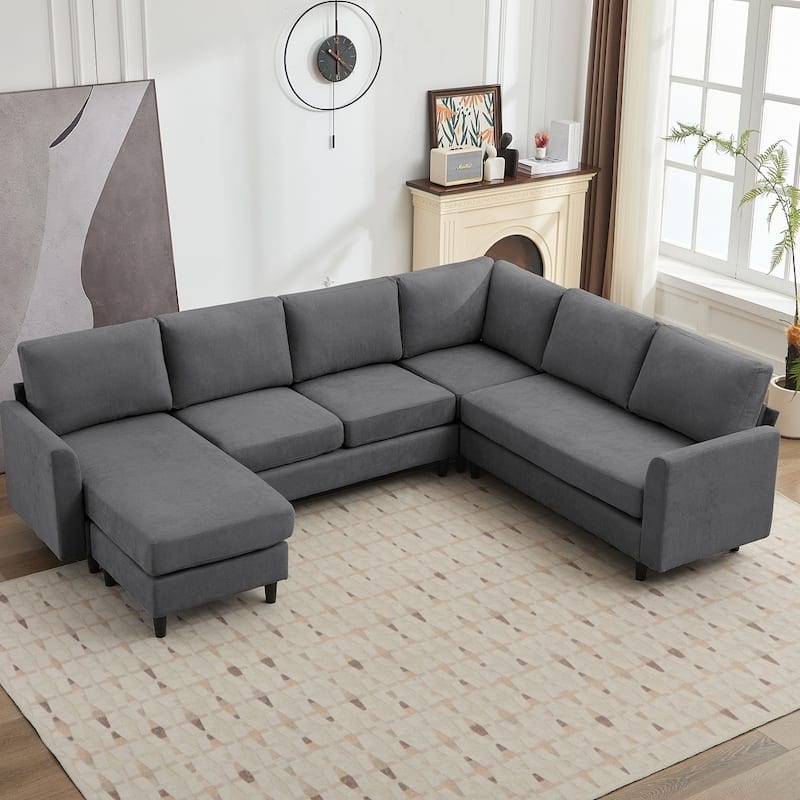 Modern U-Shaped Sectional Sofa with Reversible Chaise and Ottoman