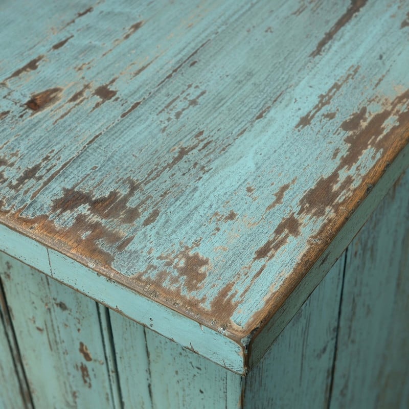 Approx. 91 Inches Wide Counter Table with Three Drawers Distressed Blue