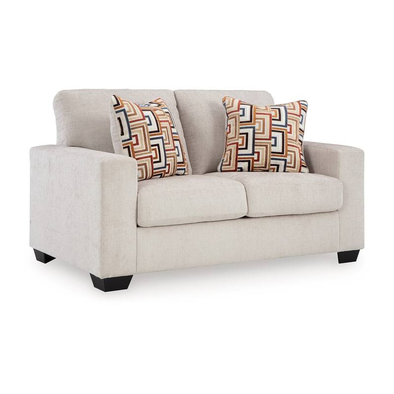 Avie Loveseat, 2 Accent Pillows, White Ivory Polyester, 62 Inch