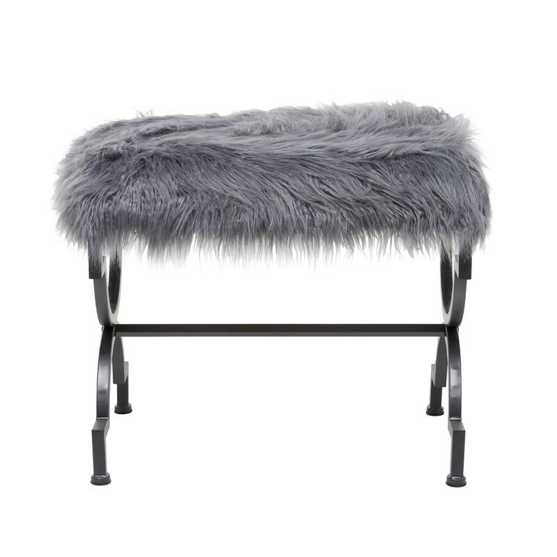 Grey or White Gold Metal Frame Plush Fabric Glam Vanity Bench Stool