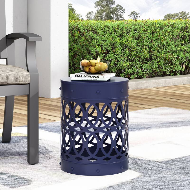 Metal End Table Outdoor Lace Cut Iron Side Table by Christopher Knight Home