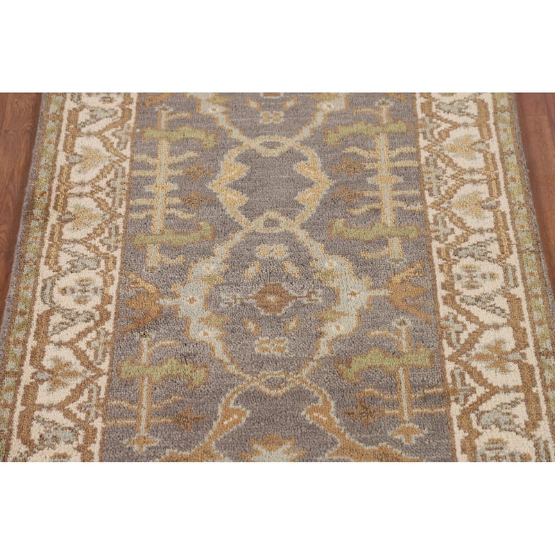 All-Over Gray & Ivory Oushak Indian Foyer Rug Handmade Wool Carpet - 2'8"x 6'0"