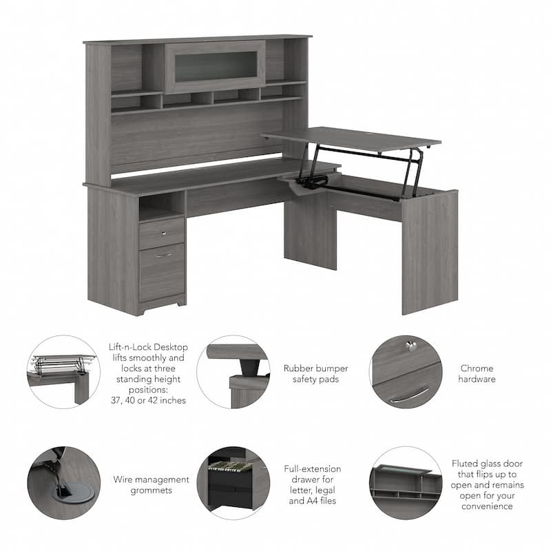 72W 3-position L-shaped Sit to Stand Desk with Hutch by Bush Furniture