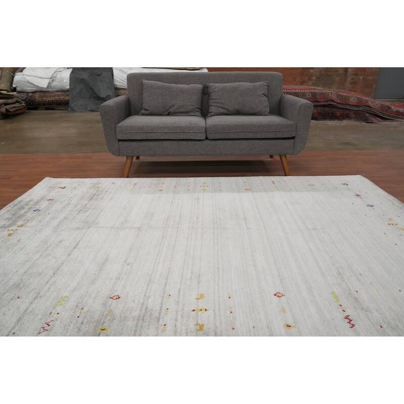 Hand Knotted Oriental Viscose Silk Carpet Tribal Animal Pictorial Greys & Charcoal Gabbeh Area Rug - 8' 8'' X 6' 2''