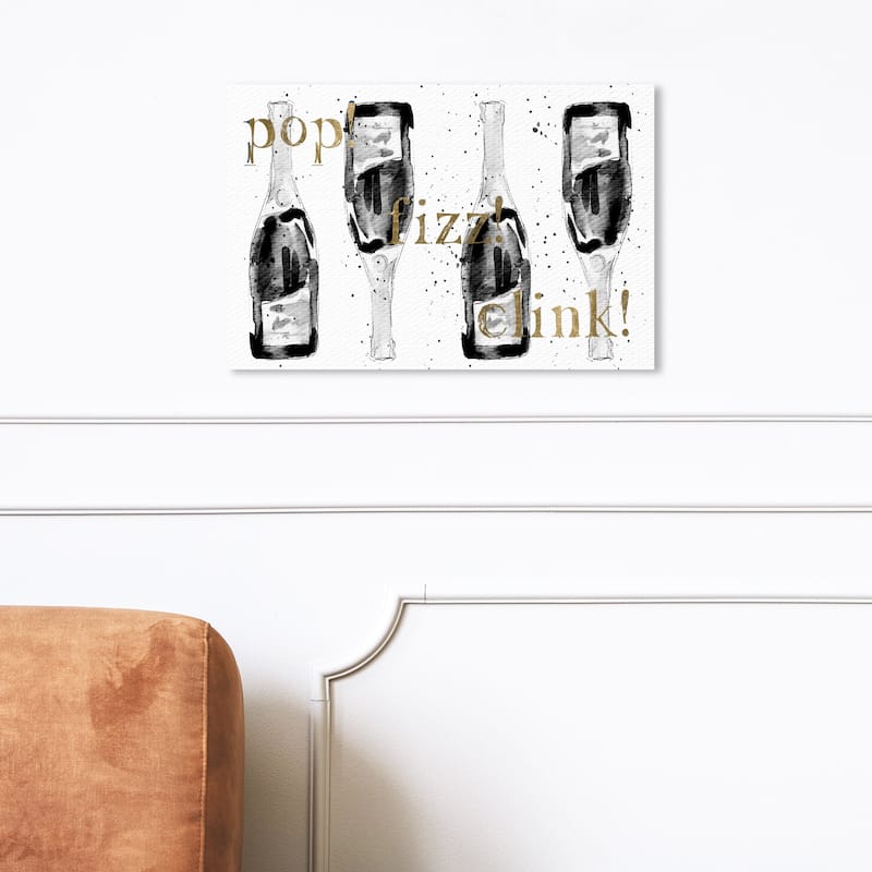 Wynwood Studio 'Champagne Everywhere Noir' Drinks and Spirits Wall Art Canvas Print Champagne - Gold, White - 24 x 16