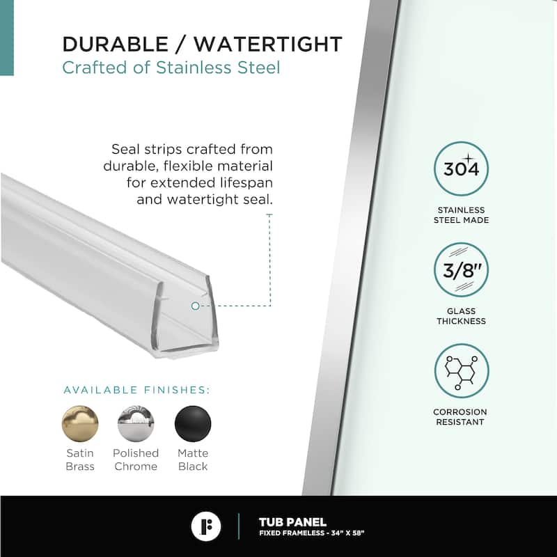 Full Frame Fixed Tub Clear Tempered Shower Glass Panel