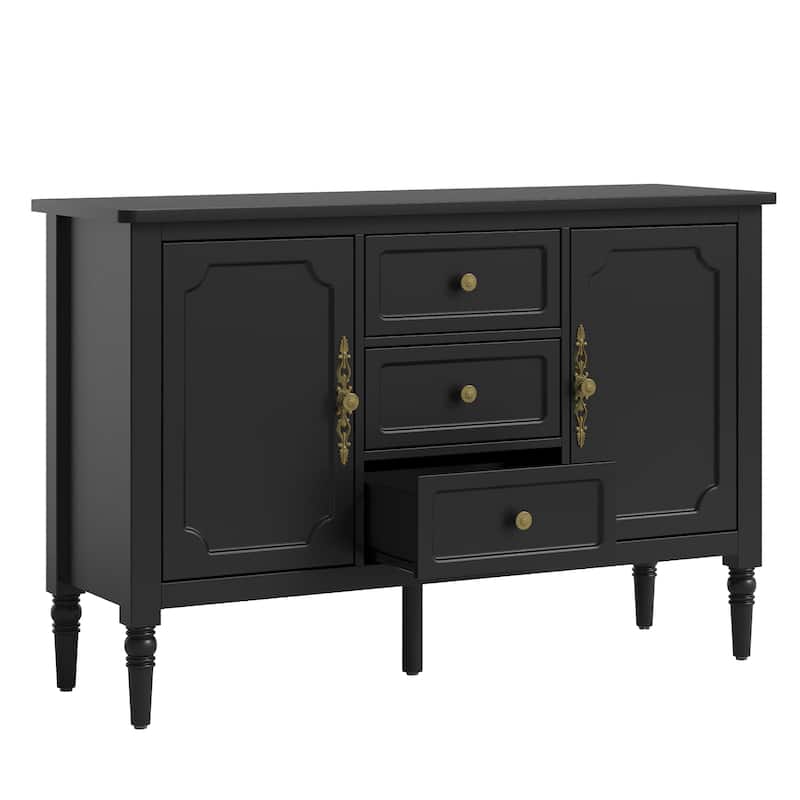 Black Storage Cabinet with 2 Doors & 3 Drawers