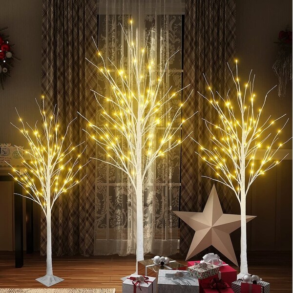 3 Piece Pre lit Artificial Christmas Tree Set with Warm White Lights Twinkle LED Birch Tree for Wedding Festival Party On Sale Bed Bath Beyond 35424529