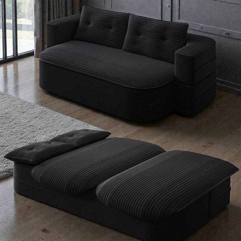 78.7 Inch Convertible Floor Sofa Bed, Plush Corduroy Sleeper Couch with Blanket and 2 Pillows, Deep Seat