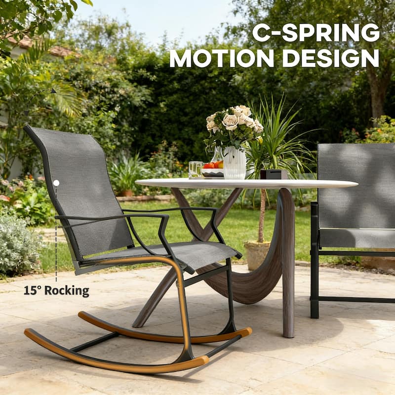 GDFStudio - Nielsen Outdoor Patio Dining Chairs with Supportive Micro-Swing Comfort Set