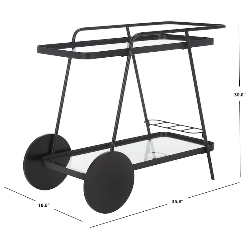 SAFAVIEH Home Zunia Glass Bar Cart with Wheels - 36Wx19Dx30H