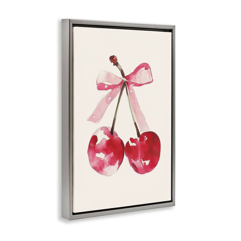 Stupell Mod Cherries Tied in Bow Framed Floater Canvas Wall Art Design By LSR Creative Studio