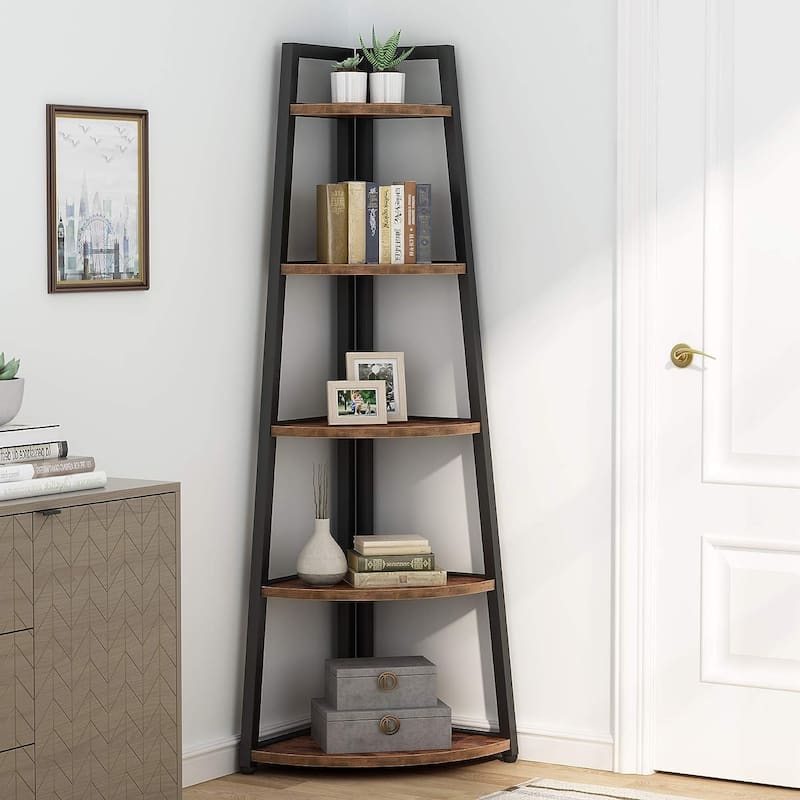 70 inch Tall Corner Shelf, 5 Tier Bookshelf Bookcase, Modern Corner Ladder Shelf Plant Stand for Living Room